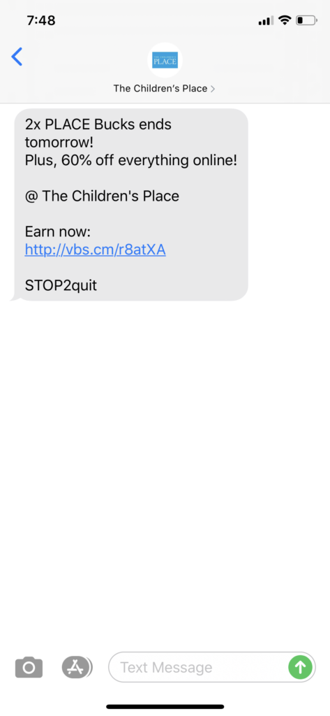 The Children’s Place Text Message Marketing Example - 04.11.2020