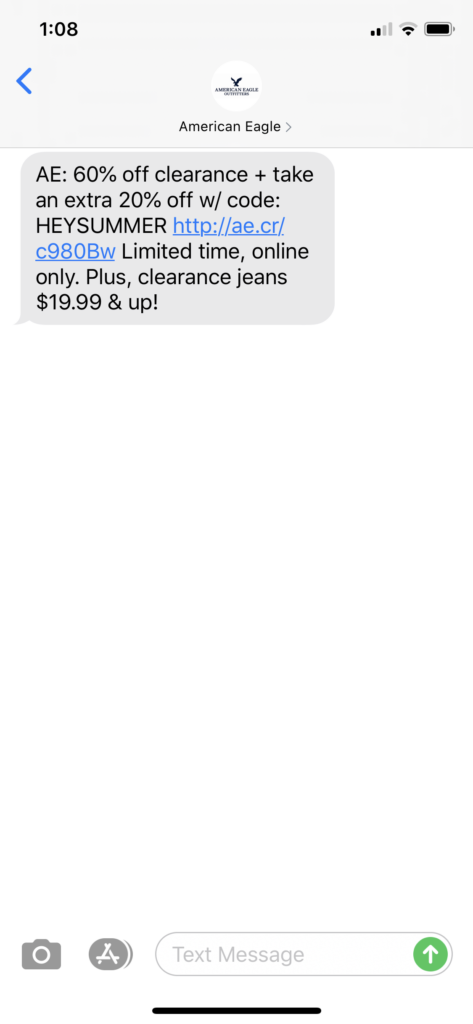 American Eagle Text Message Marketing Example - 05.08.2020