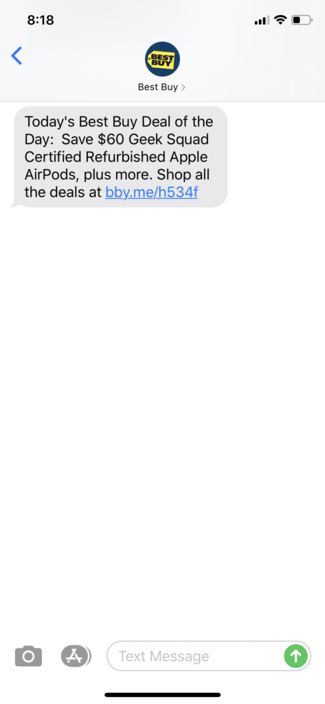 Best Buy Text Message Marketing Example - 05.25.2020