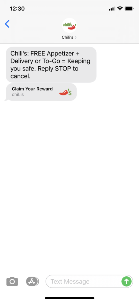 Chili’s Text Message Marketing Example - 05.12.2020