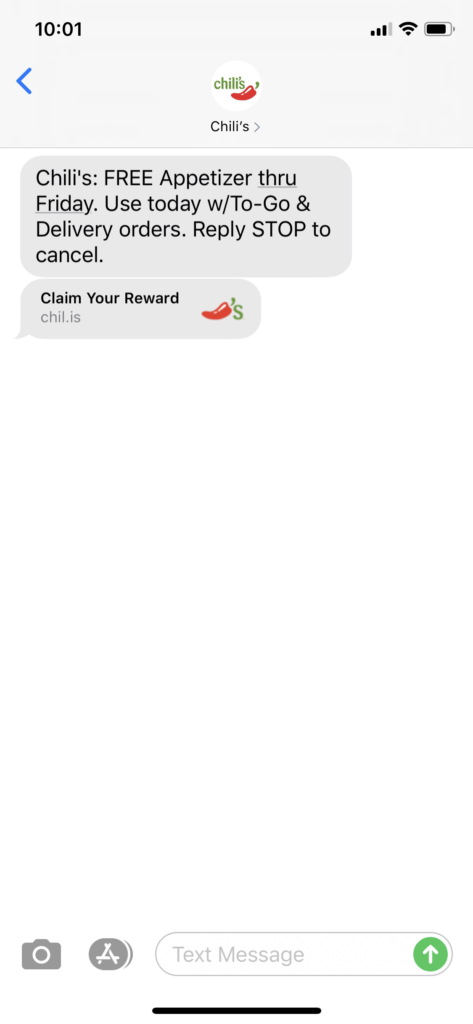 Chili’s Text Message Marketing Example - 05.27.2020