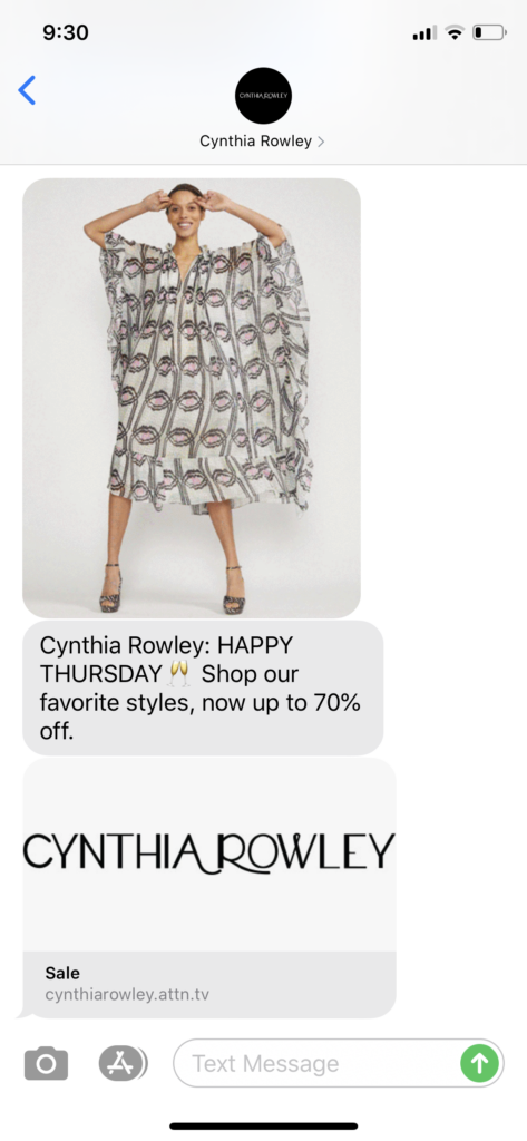Cynthia Rowley Text Message Marketing Example - 05.21.2020