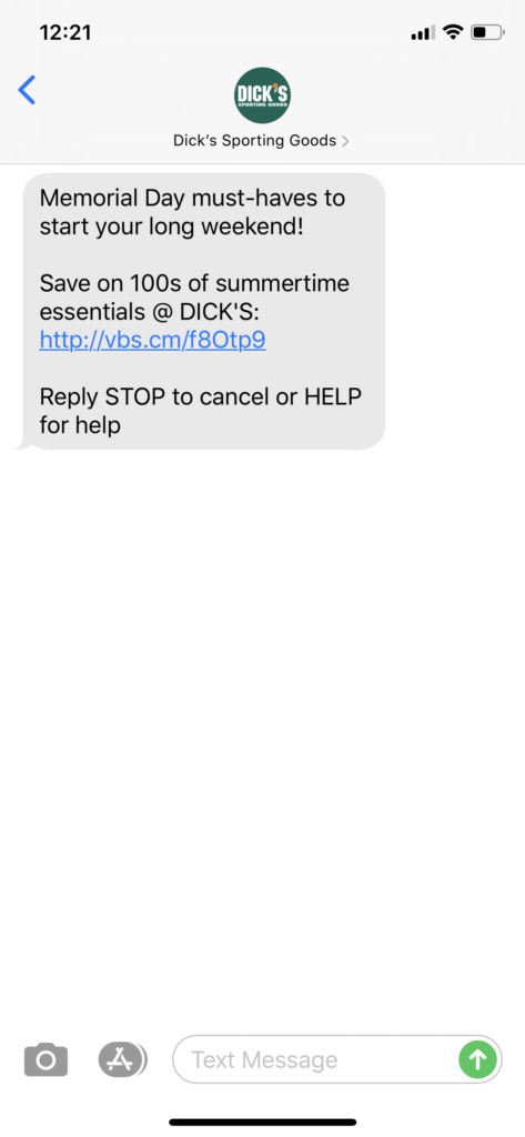Dick’s Sporting Goods Text Message Marketing Example - 05.22.2020