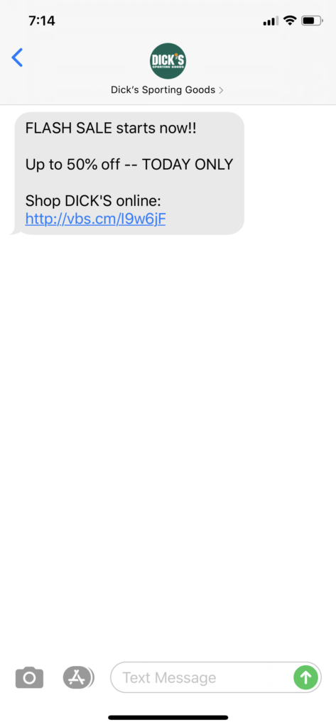 Dick’s Sporting Goods Text Message Marketing Example - 05.28.2020
