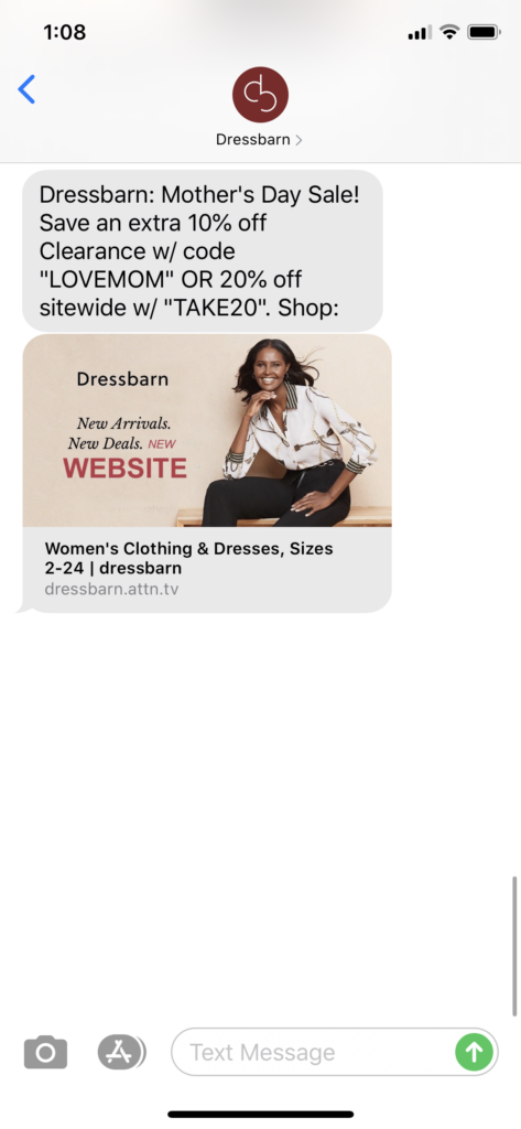 Dressbarn Text Message Marketing Example - 05.08.2020