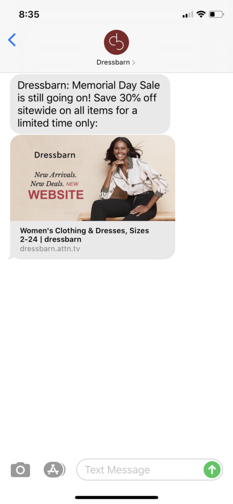 Dressbarn Text Message Marketing Example - 05.24.2020
