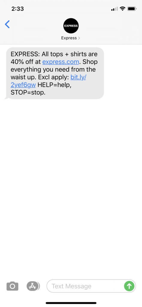Express Text Message Marketing Example - 05.01.2020