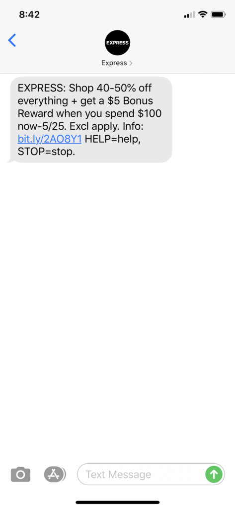 Express Text Message Marketing Example - 05.22.2020