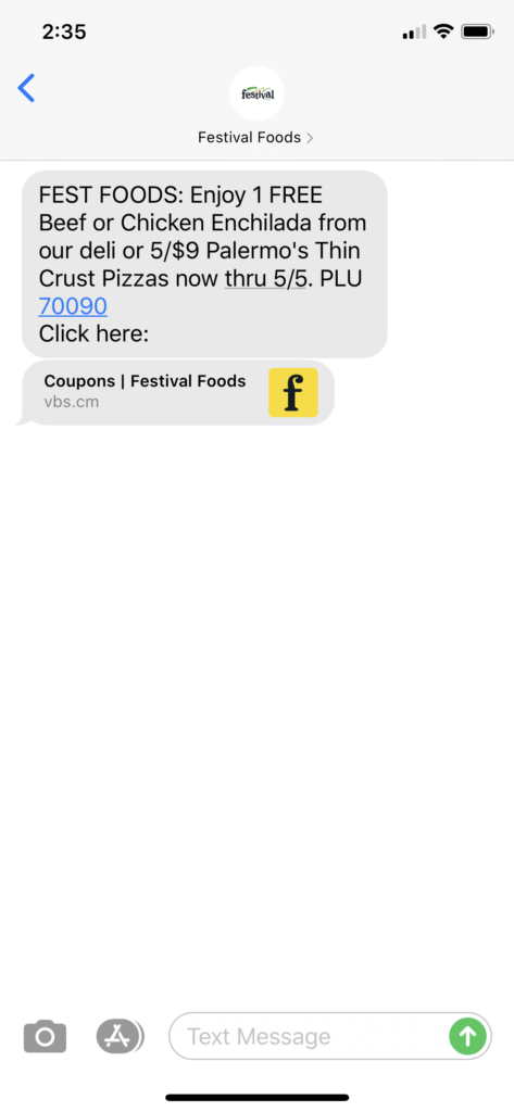 Festival Foods Text Message Marketing Example - 05.01.2020