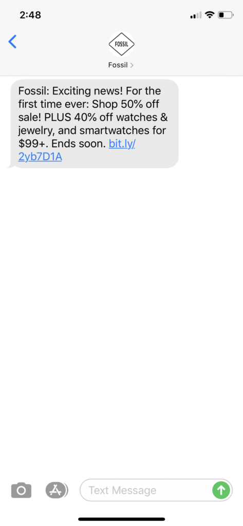 Fossil Text Message Marketing Example - 05.06.2020
