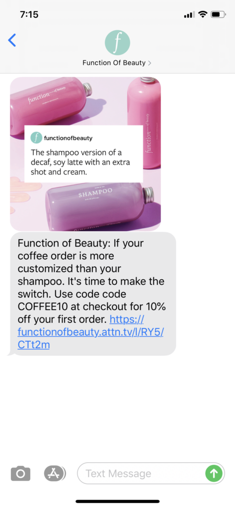 Function of Beauty Text Message Marketing Example - 05.28.2020