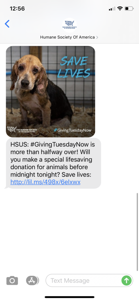 Humane Society of America Text Message Marketing Example - 05.05.2020