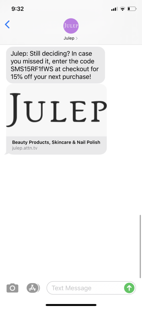 Julep Text Message Marketing Example - 05.22.2020