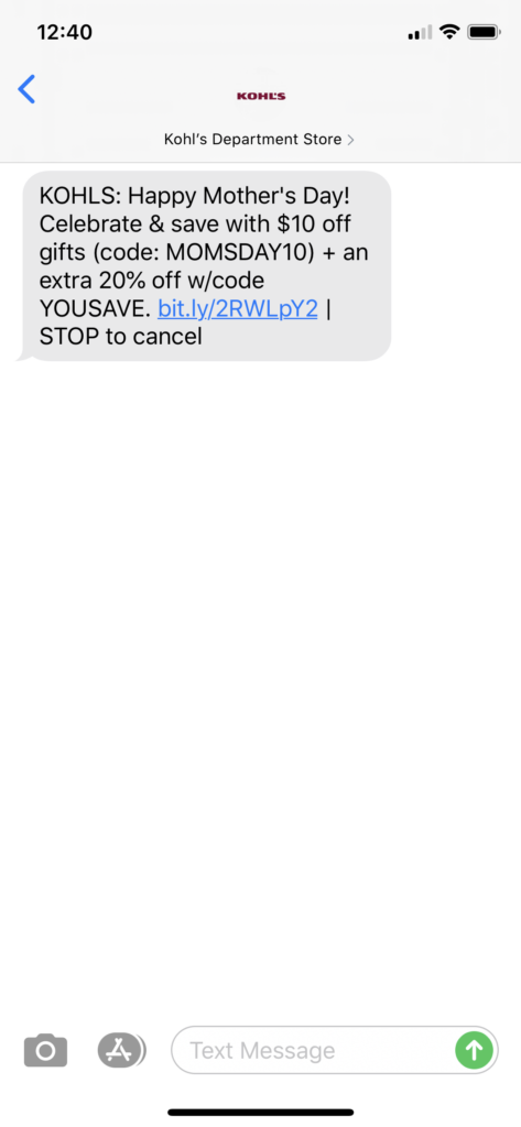 Kohl’s Text Message Marketing Example - 05.11.2020