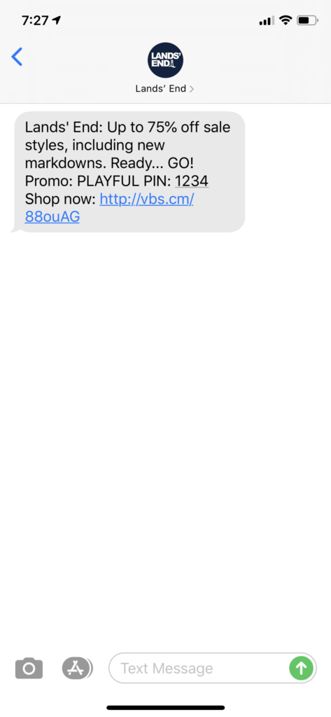 Lands’ End Text Message Marketing Example - 05.27.2020