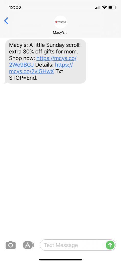 Macy’s Text Message Marketing Example - 05.03.2020