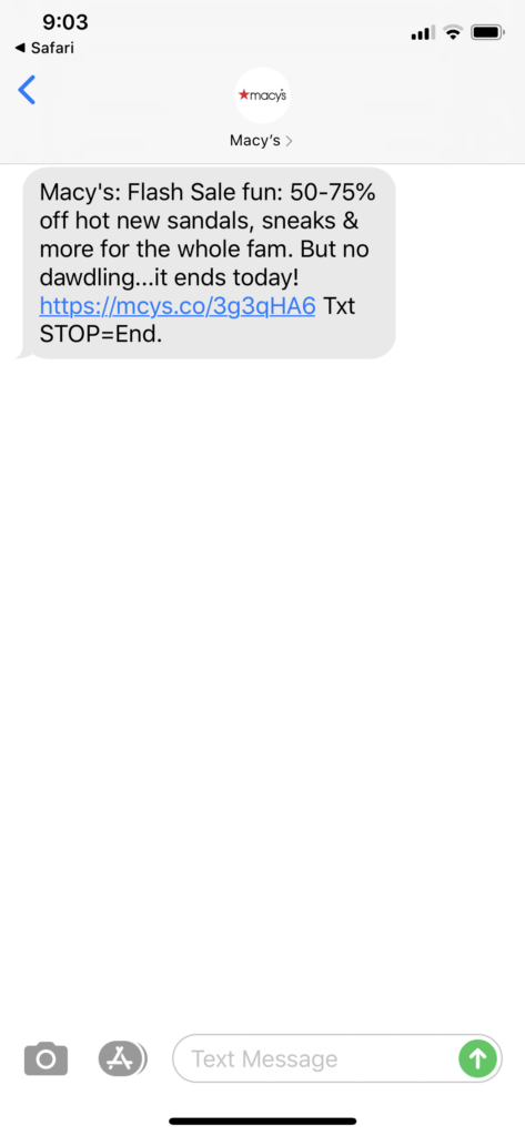 Macy’s Text Message Marketing Example - 05.20.2020