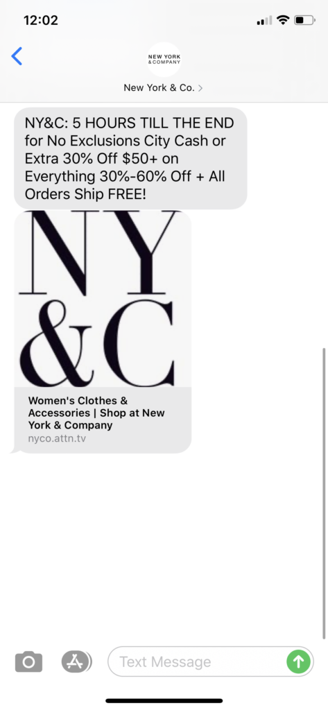 New York & Co. Text Message Marketing Example - 05.03.2020