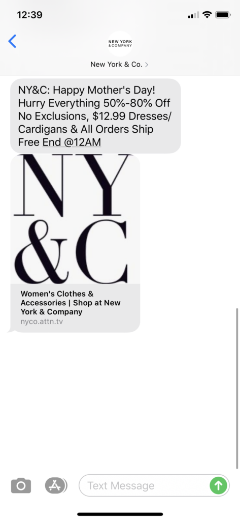 New York & Co. Text Message Marketing Example - 05.11.2020
