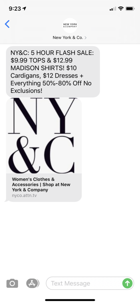 New York & Co. Text Message Marketing Example - 05.17.2020