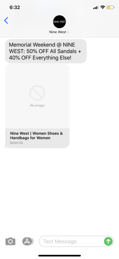 Nine West Text Message Marketing Example - 05.21.2020