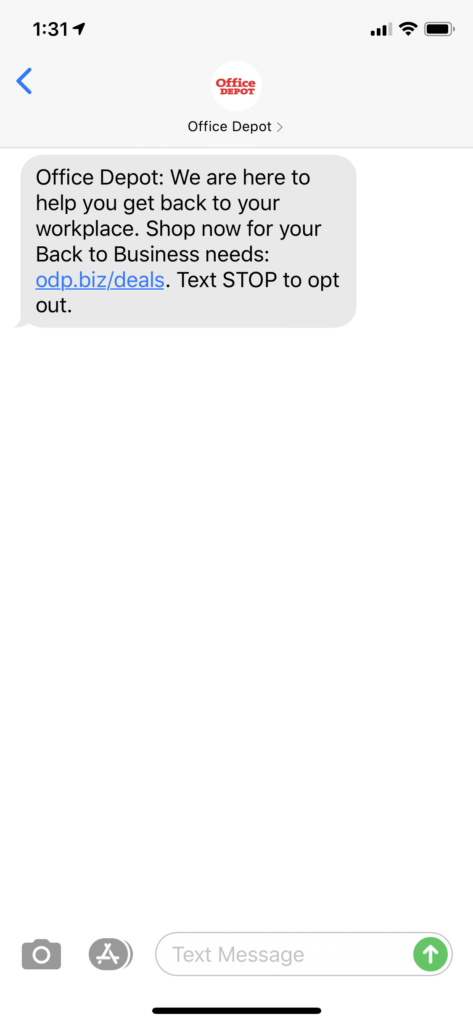 Office Depot Text Message Marketing Example - 05.12.2020