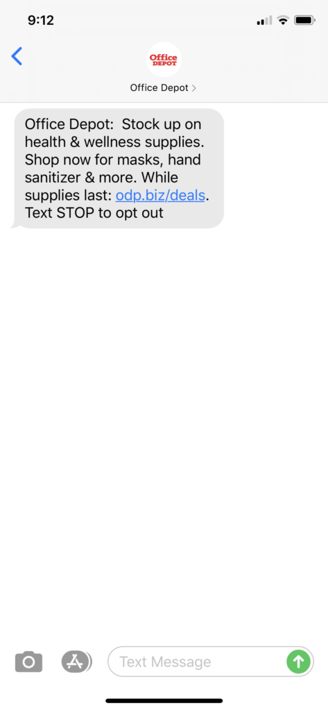 Office Depot Text Message Marketing Example - 05.19.2020