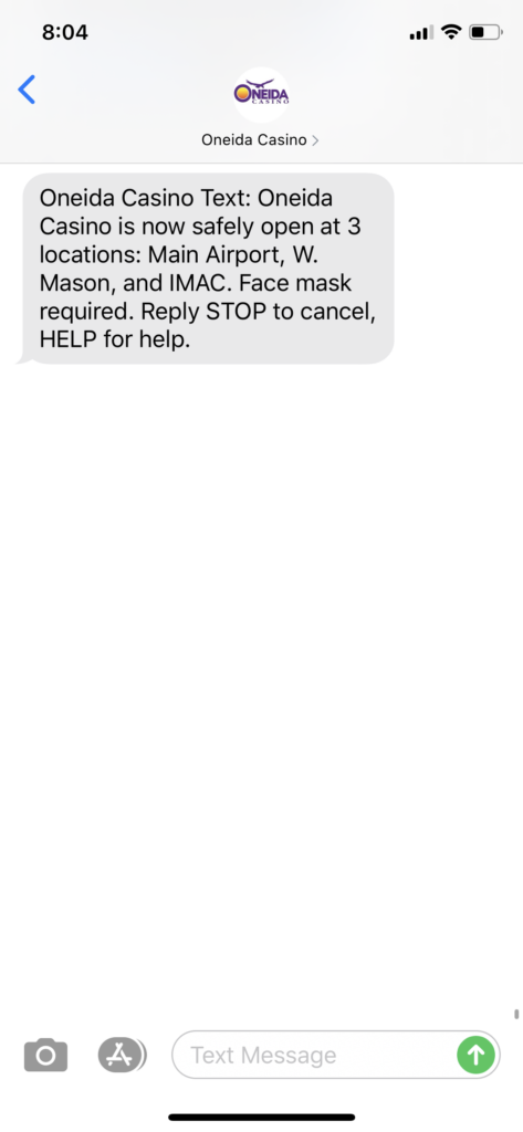 Oneida Casino Text Message Marketing Example - 05.26.2020