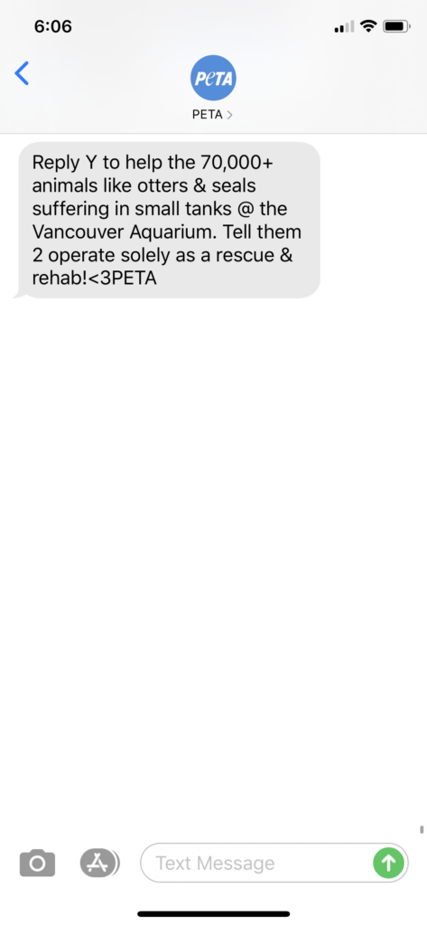 PETA Text Message Marketing Example - 04.23.2020