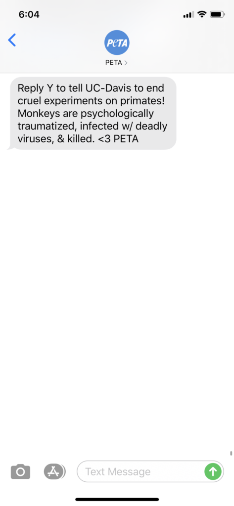 PETA Text Message Marketing Example - 04.30.2020