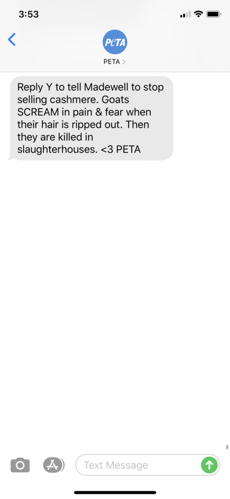 PETA Text Message Marketing Example - 05.14.2020