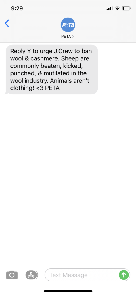 PETA Text Message Marketing Example - 05.21.2020
