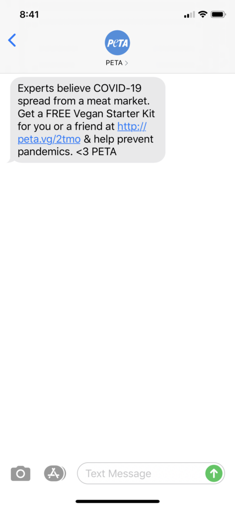 PETA Text Message Marketing Example - 05.22.2020