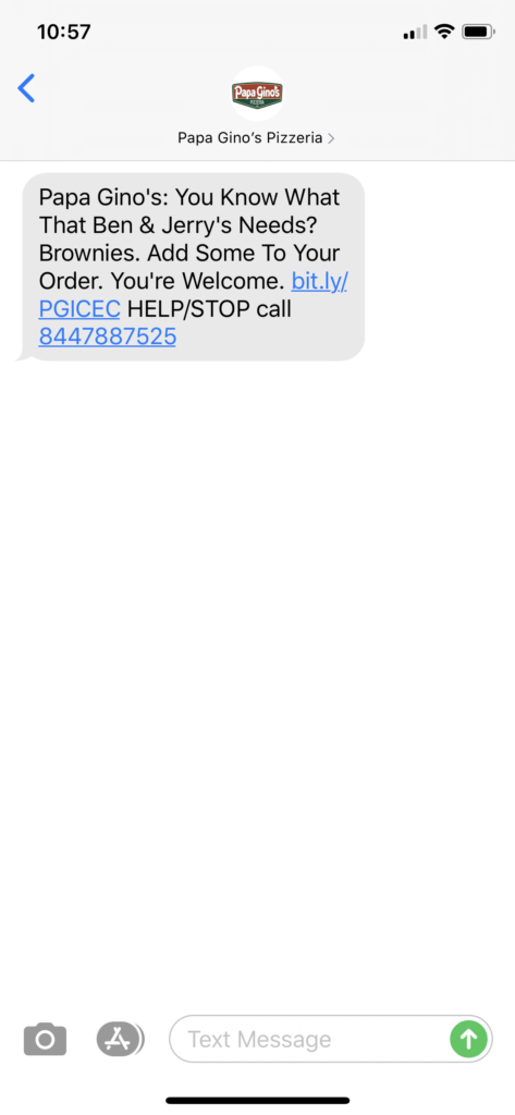 Papa Gino’s Pizzeria Text Message Marketing Example - 05.23.2020