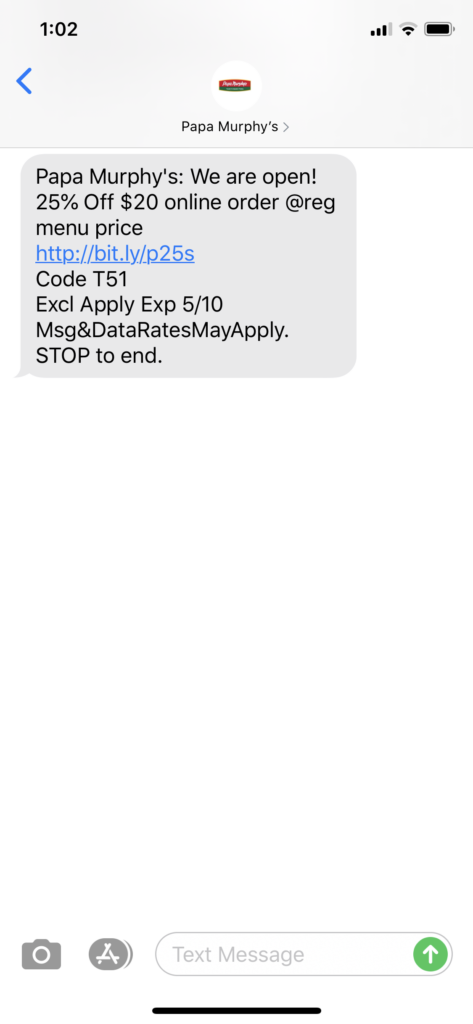 Papa Murphy’s Text Message Marketing Example - 05.09.2020