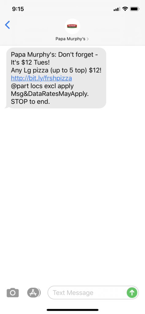 Papa Murphy’s Text Message Marketing Example - 05.19.2020