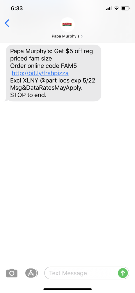 Papa Murphy’s Text Message Marketing Example - 05.21.2020
