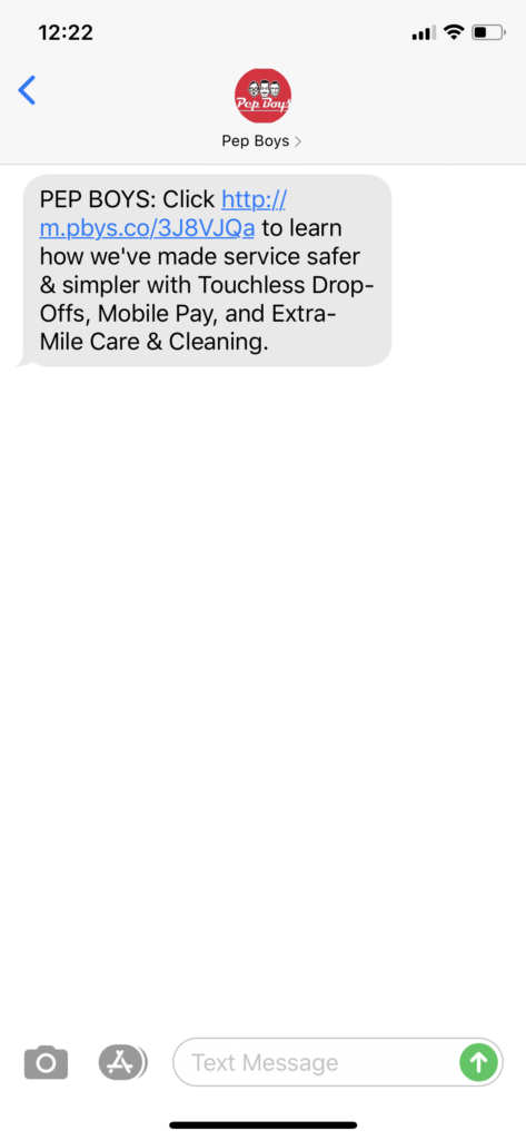 Pep Boys Text Message Marketing Example - 05.22.2020
