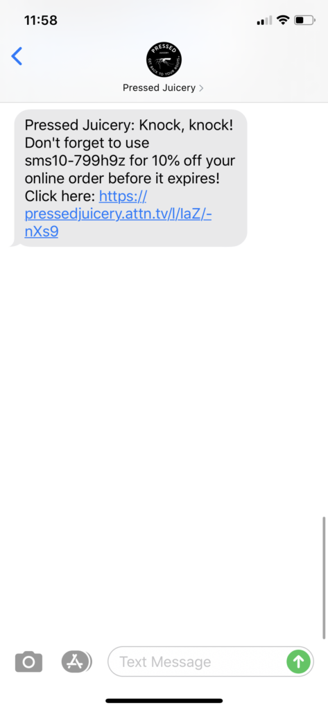 Pressed Juicery Text Message Marketing Example - 05.02.2020