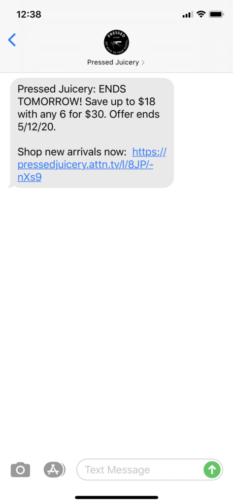 Pressed Juicery Text Message Marketing Example - 05.11.2020
