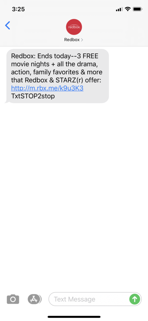 Redbox Text Message Marketing Example - 05.16.2020