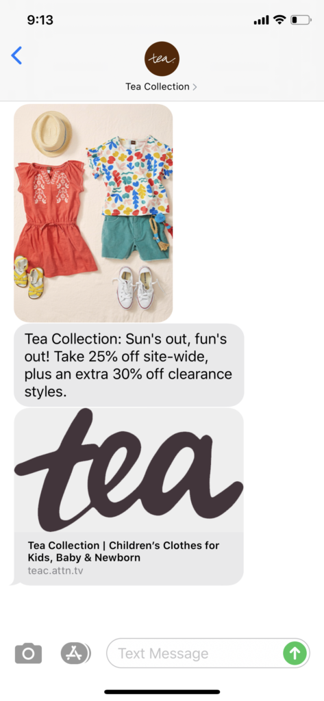 Tea Collection Text Message Marketing Example - 05.22.2020