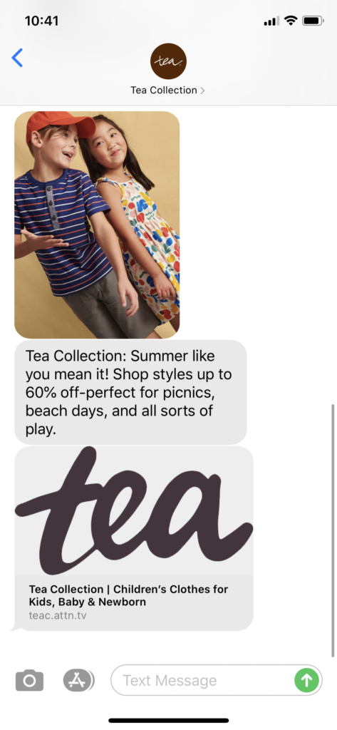 Tea Collection Text Message Marketing Example - 05.23.2020