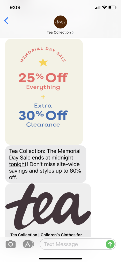 Tea Collection Text Message Marketing Example - 05.26.2020