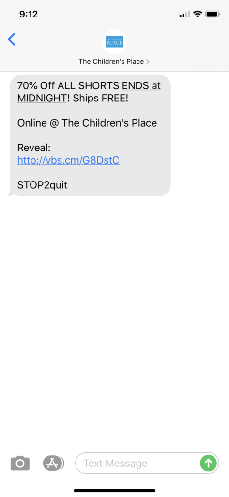 The Children’s Place Text Message Marketing Example - 05.19.2020