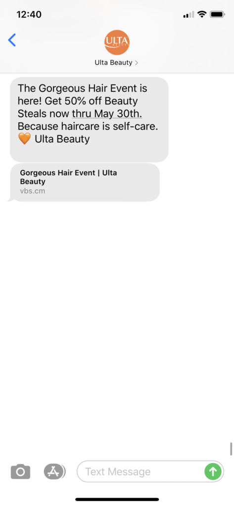 Ulta Beauty Text Message Marketing Example - 05.11.2020