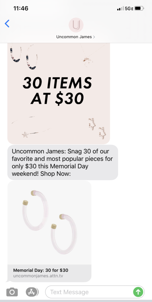 Uncommon James Text Message Marketing Example - 05.23.2020