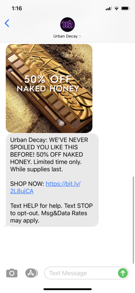 Urban Decay Text Message Marketing Example - 05.07.2020