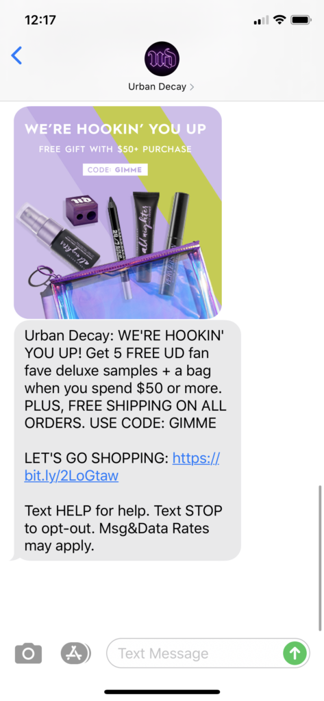 Urban Decay Text Message Marketing Example - 05.12.2020