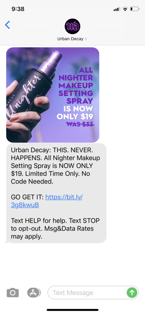 Urban Decay Text Message Marketing Example - 05.21.2020